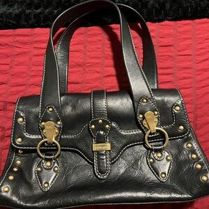 Michael Kors Black Leather Handbag with Gold Accents